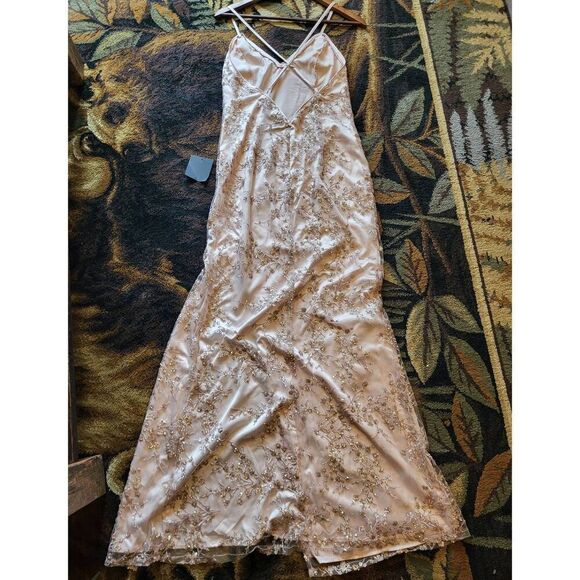 NWT Lulus Dress Women's Medium Blissful Blossoms Blush Pink Sequin Backless Maxi - Picture 5 of 7